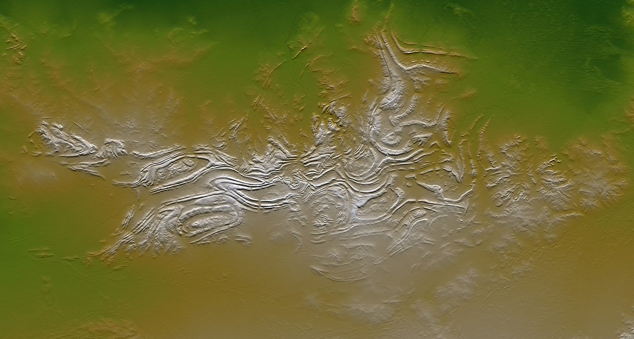 Ovala och sicksackmönster på Davenport Ranges, centrala Australien. Tros vara bland de äldsta bestående landformerna på grund av Australiens tektoniska stabilitet över 700 miljoner år. Kredit NASA. Science av National Aeronautics and Space Administration National Aeronautics and Space Administration