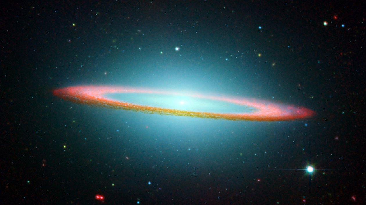 En del av Sombrero Galaxy i infraröd visning av en flytande ring. Kredit NASA. Vetenskap Astronomi av National Aeronautics and Space Administration National Aeronautics and Space Administration