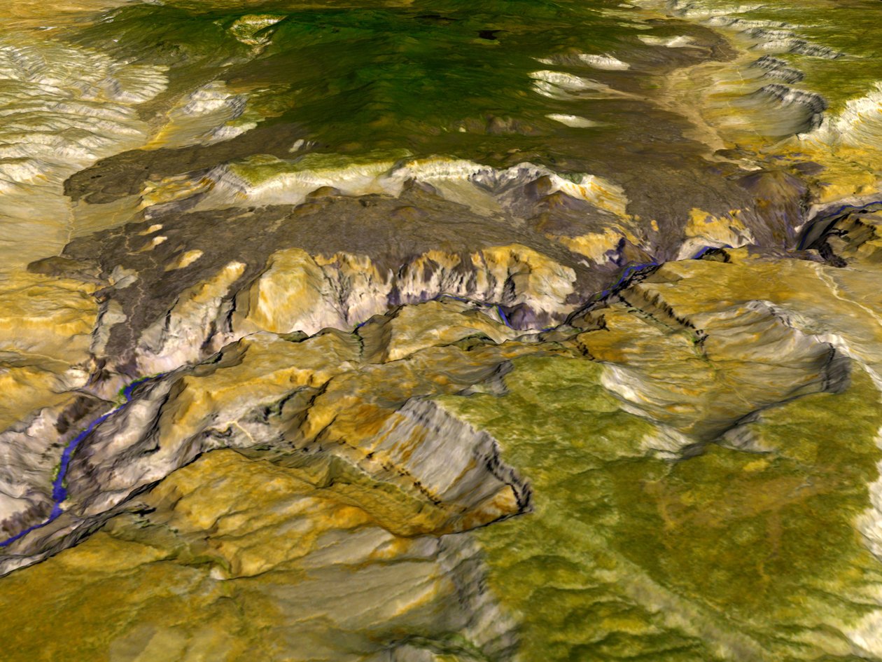 Satellit termisk emission och reflektion bild av Grand Canyon, Arizona, USA. Eftersom olika mineraler reflekterar olika delar av ljusspektrumet är olika mineralsammansättningar synliga. av National Aeronautics and Space Administration National Aeronautics and Space Administration