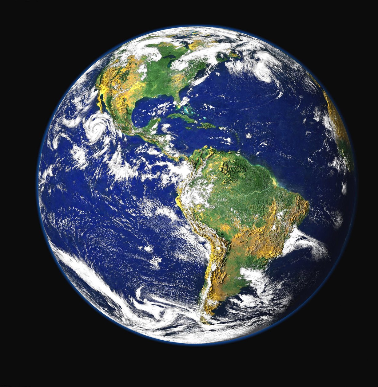 Satellitvy över Nord-, Central- och Sydamerika, mellan Stilla havet och Atlanten. Kredit: NASA. Vetenskap Jord Geologi Oceanografi av National Aeronautics and Space Administration National Aeronautics and Space Administration