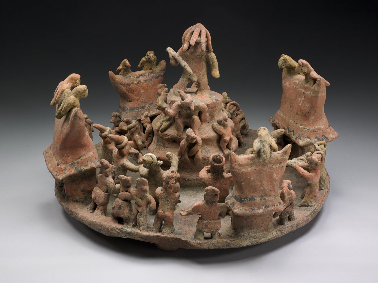 Modell som visar ett rituellt centrum, 100-800 e.Kr. (keramik och pigment) av Nayarit Culture