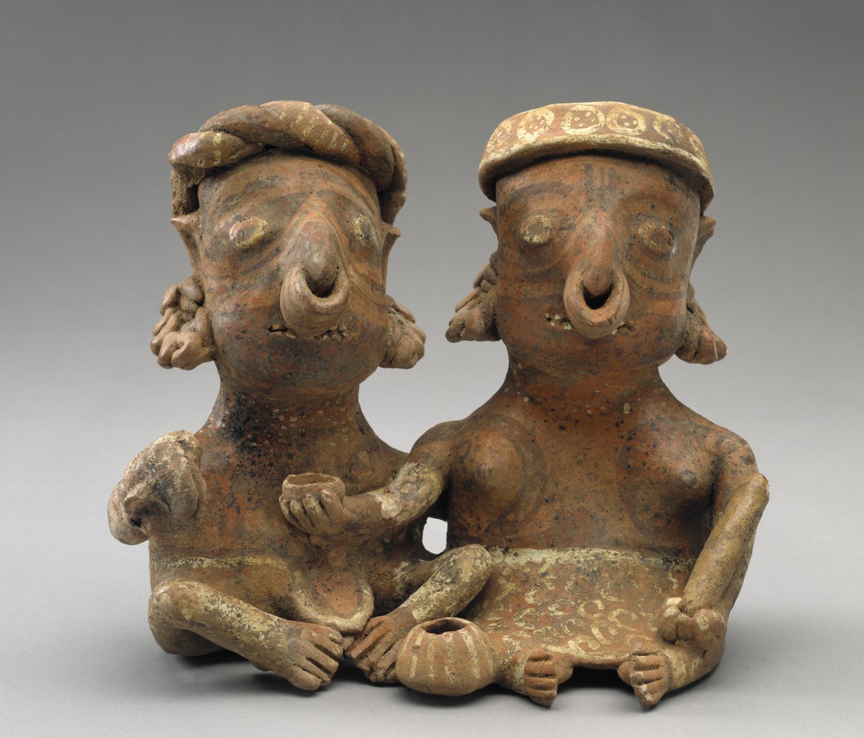 Sammanfogat äktenskapspar, 300 BC-AD 300 (lergods med slip) av Nayarit Nayarit