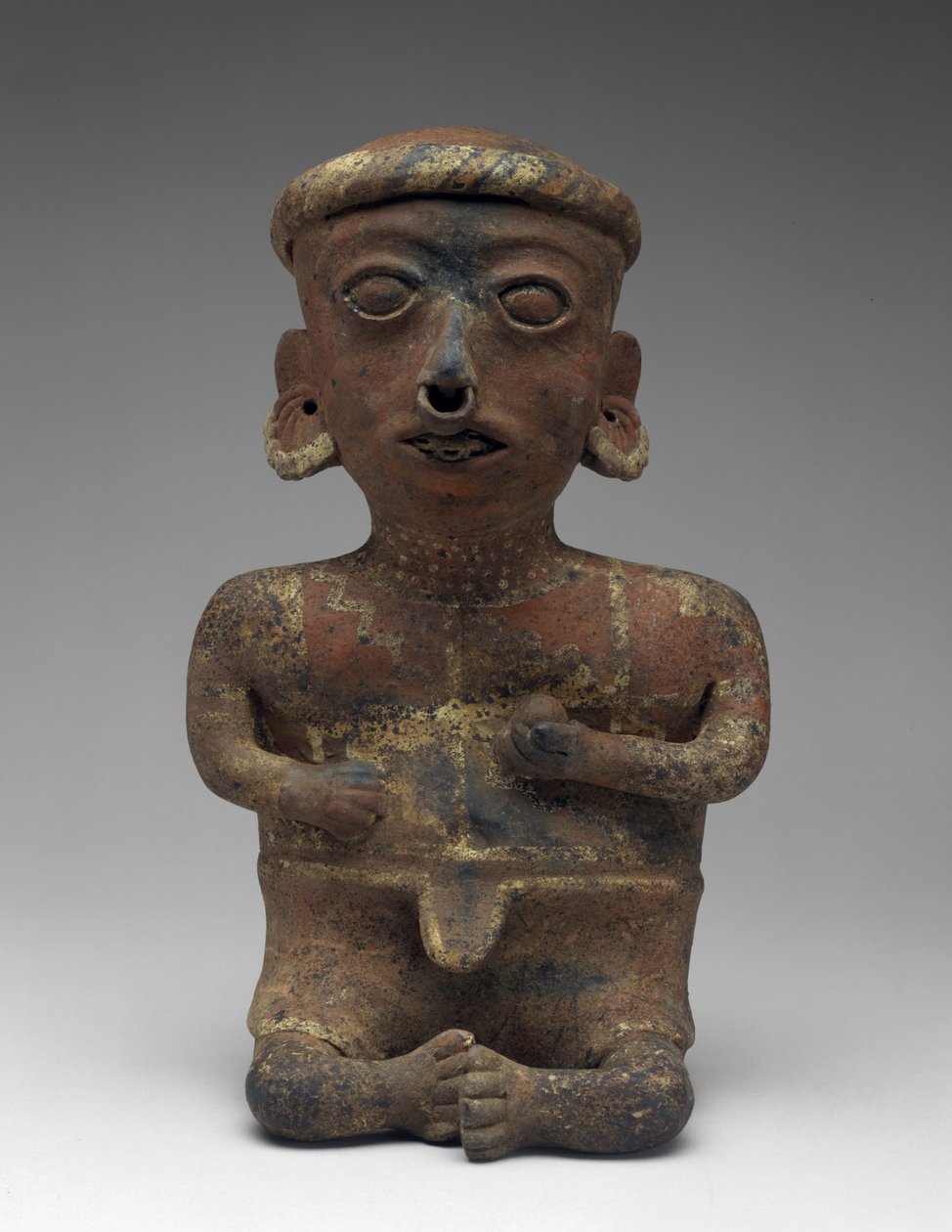 Mansfigur, del av sittande par, 300 BC-AD 300 (lergods med slip) av Nayarit Nayarit