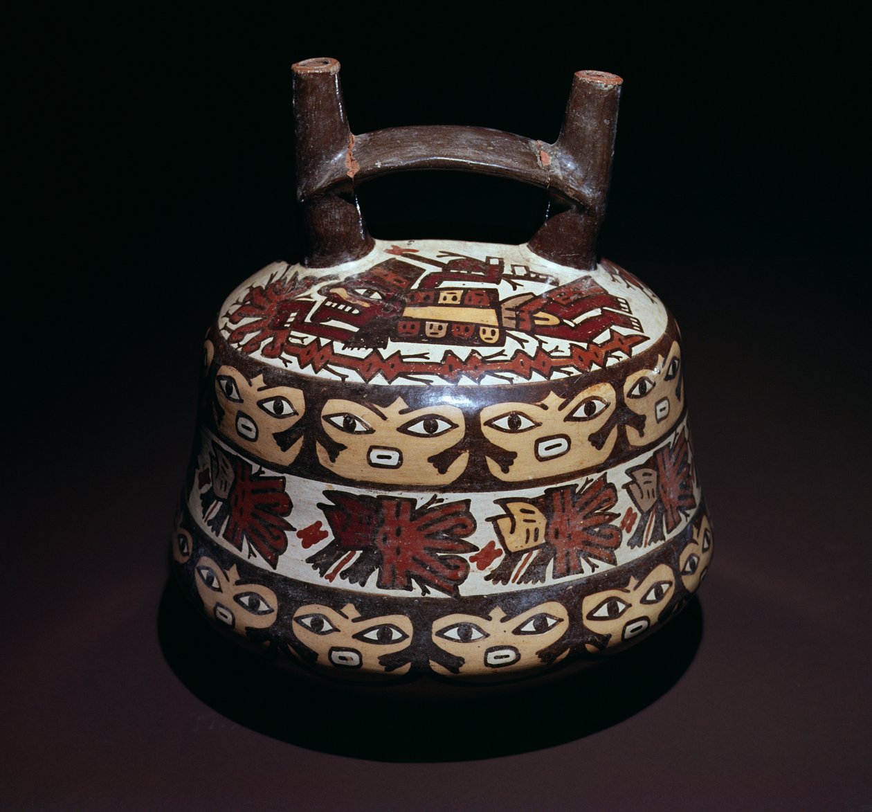 Burk med dubbla piper och ett brohandtag, Late Nazca-stil (keramik) av Nazca Culture