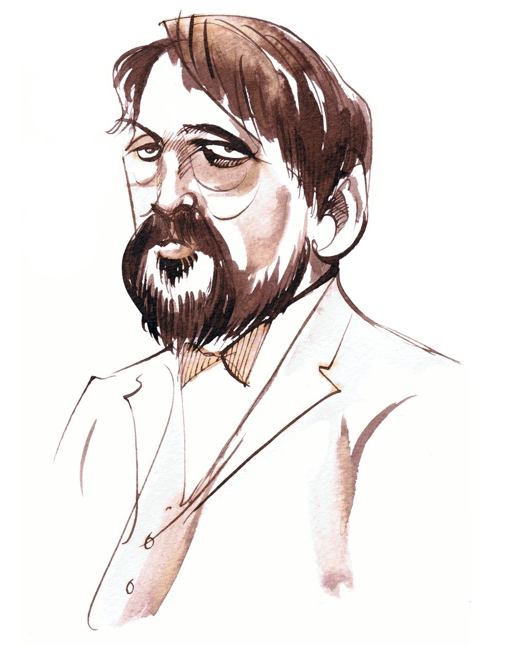 Achille-Claude Debussy, fransk kompositör (1862-1918), porträtt med sepiafärg. av Neale Osborne