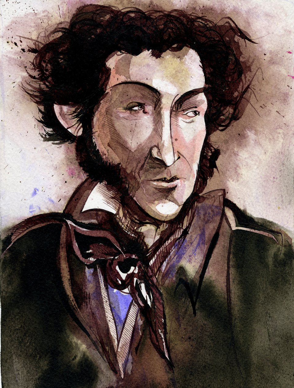 Alexander Pushkin - karikatyr av den ryska poeten och författaren av Neale Osborne