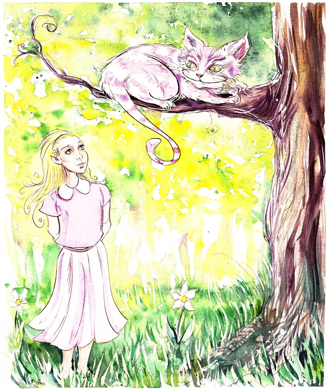 Alice and the Cheshire Cat - illustration till Lewis Carrolls Alices Adventures in Wonderland (1865), 2005 av Neale Osborne