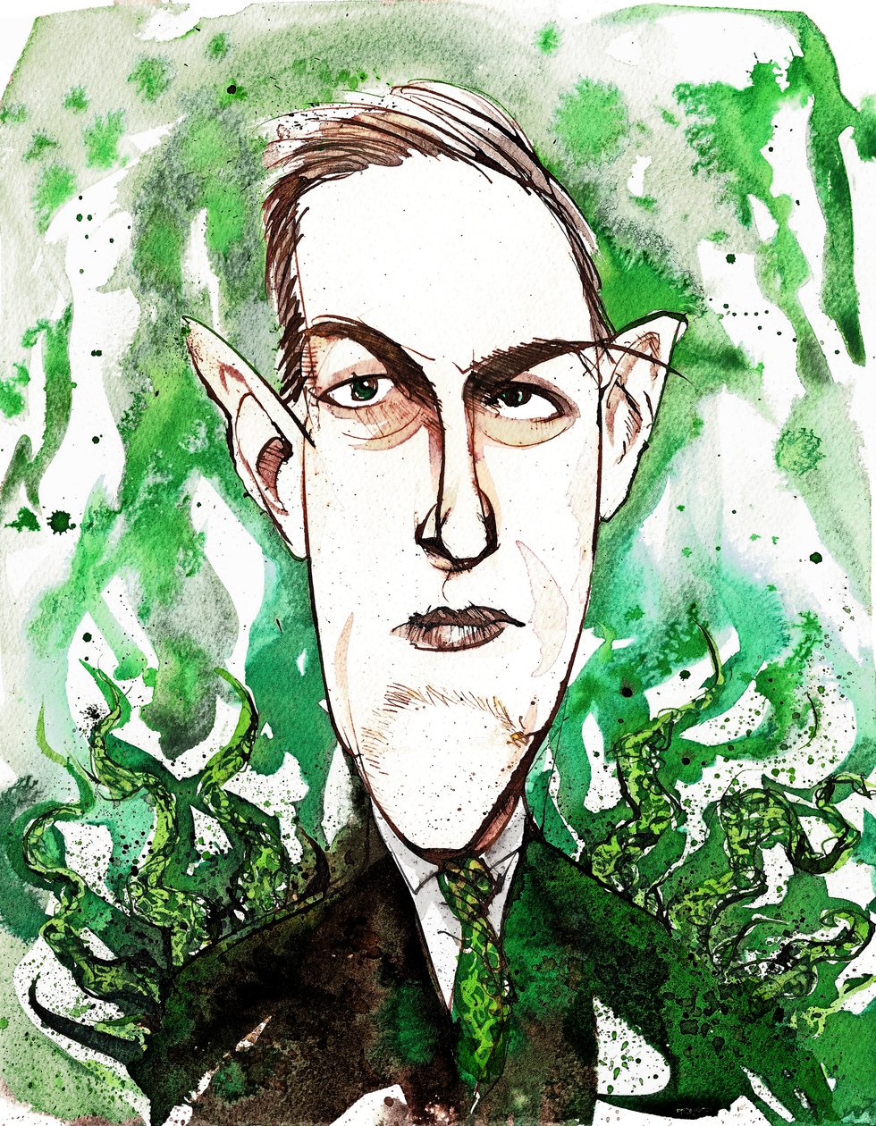 Den amerikanske skräck- och science fiction-författaren Howard Phillips Lovecraft (1890-1937); karikatyr av Neale Osborne