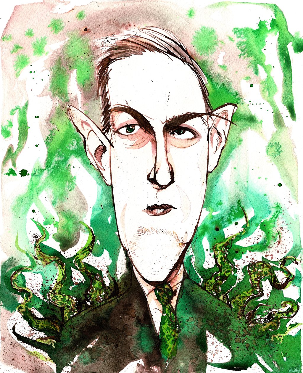 Den amerikanske skräck- och science fiction-författaren Howard Phillips Lovecraft (1890-1937); karikatyr av Neale Osborne