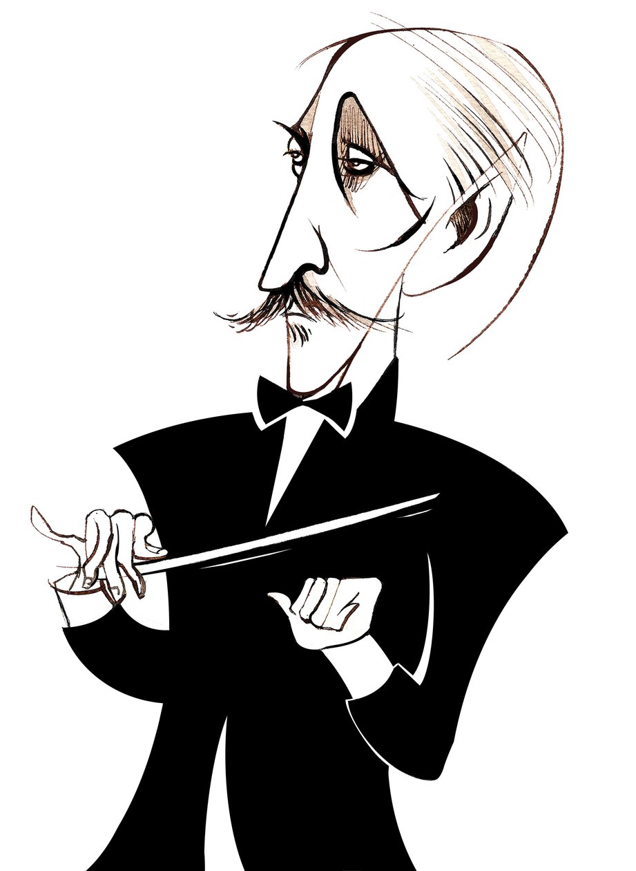 Arturo Toscanini, italiensk dirigent, (1867 - 1957) karikatyr av Neale Osborne
