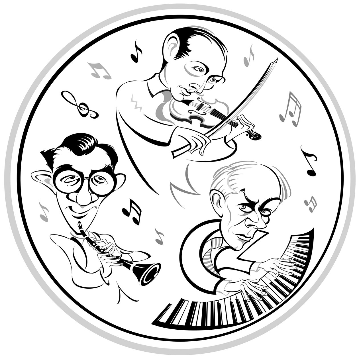Bela Bartok vid pianot, den amerikanska klarinettisten Benny Goodman (1909-86) och den ungerske violinisten Joseph Szigeti (1892-1973), trion som gjorde premiärinspelningen av Contrasts 1940 - en kammarpaj. av Neale Osborne