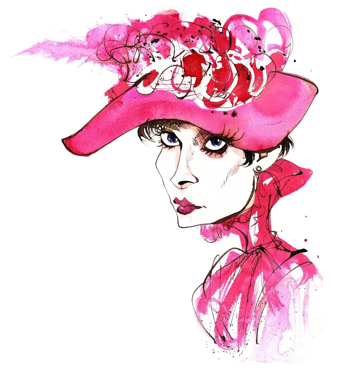 Belgisk-födda skådespelerskan Audrey Hepburn (1929-93) född Eda Van Heemstra; karikerad som Eliza Doolittle från My Fair Lady (film från 1964 regisserad av George Cukor); karikatyr av Neale Osborne