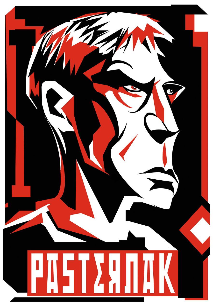 Boris Pasternak, rysk poet och romanförfattare (1890-1960), grafisk röd version av ovanstående av Neale Osborne