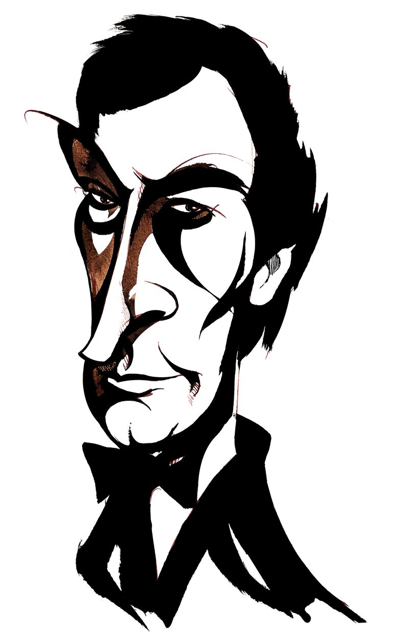 Den brittiska skådespelaren Timothy Dalton (född 1946) som James Bond 007. av Neale Osborne