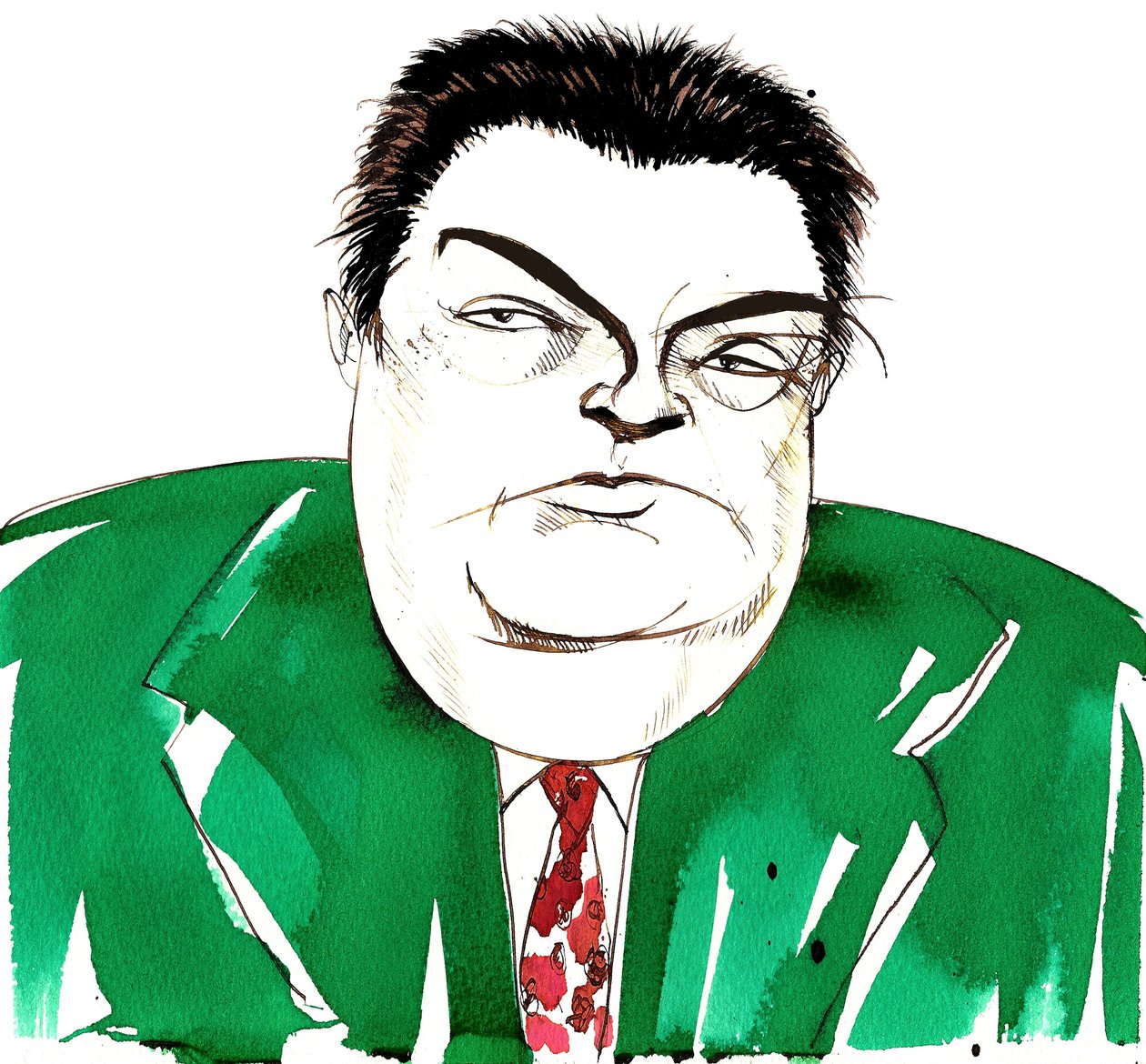 Darius Milhaud (1892 - 1974) fransk kompositör, lärare och medlem av Les Six, karikatyr av Neale Osborne