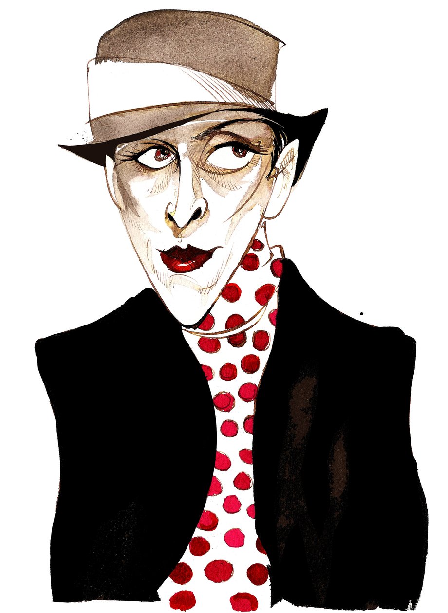 Djuna Barnes, inflytelserik modernistisk amerikansk författare och konstnär; karikatyrDB: 12 juni 1892 - 18 juni 1982 av Neale Osborne