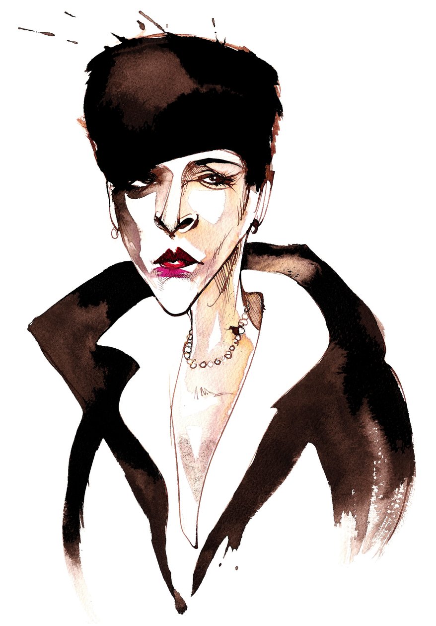 Djuna Barnes, inflytelserik modernistisk amerikansk författare och konstnär; karikatyrDB: 12 juni 1892 - 18 juni 1982 av Neale Osborne