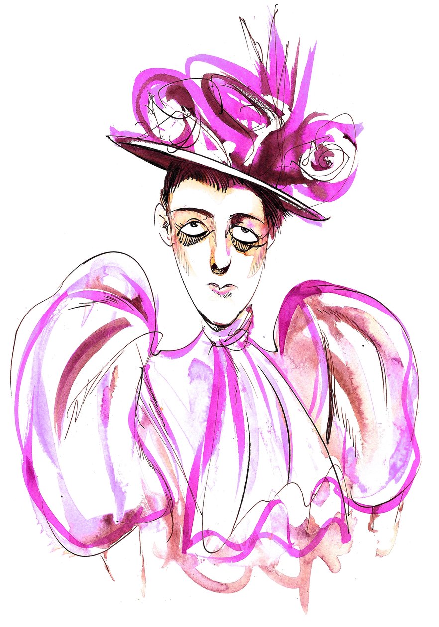 Edith Wharton - karikatyr i färg av den amerikanska romanförfattaren och novellisten (1861-1937) av Neale Osborne