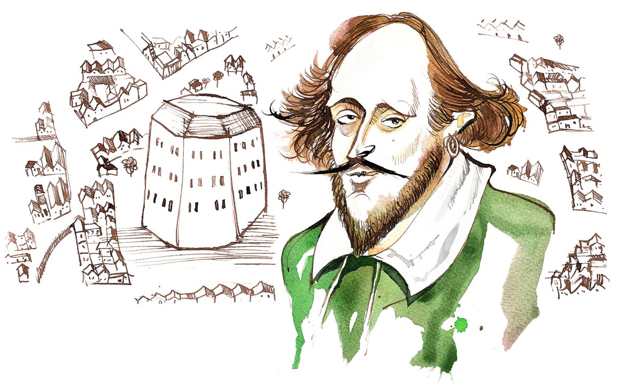 engelsk dramatiker och poet William Shakespeare (1564-1616); karikatyr av Neale Osborne