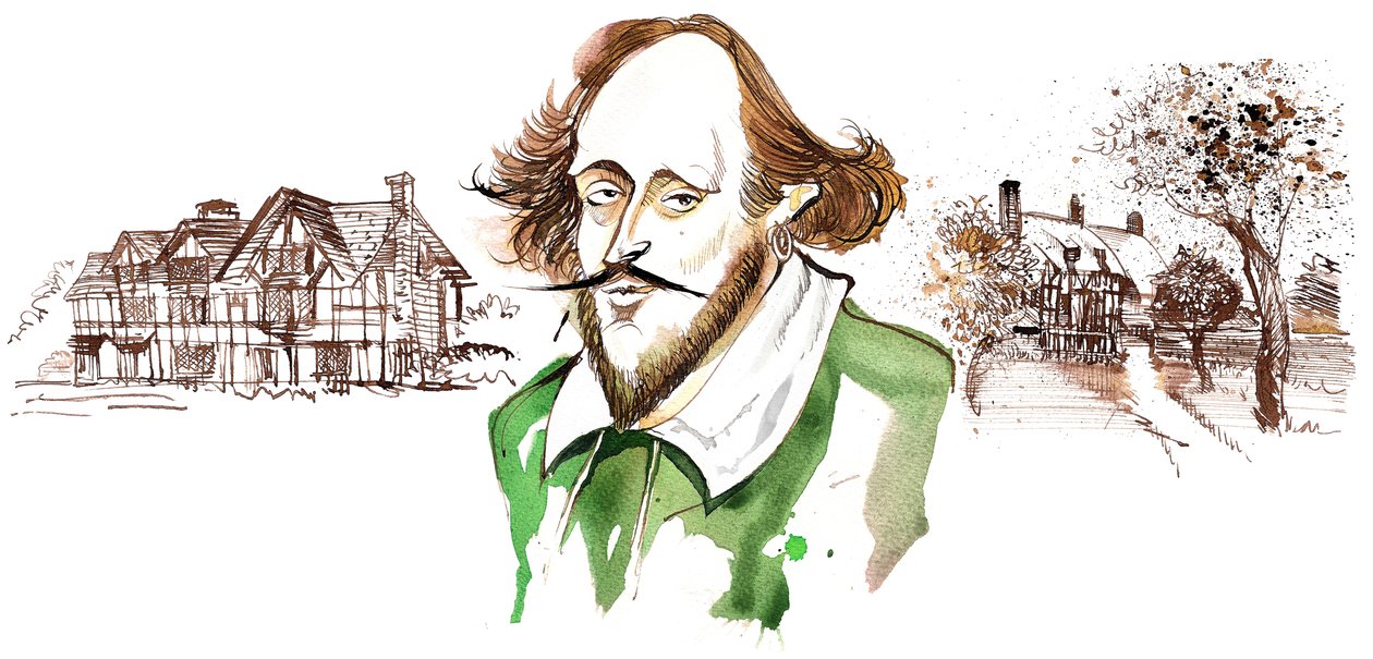 engelsk dramatiker och poet William Shakespeare (1564-1616); karikatyr av Neale Osborne