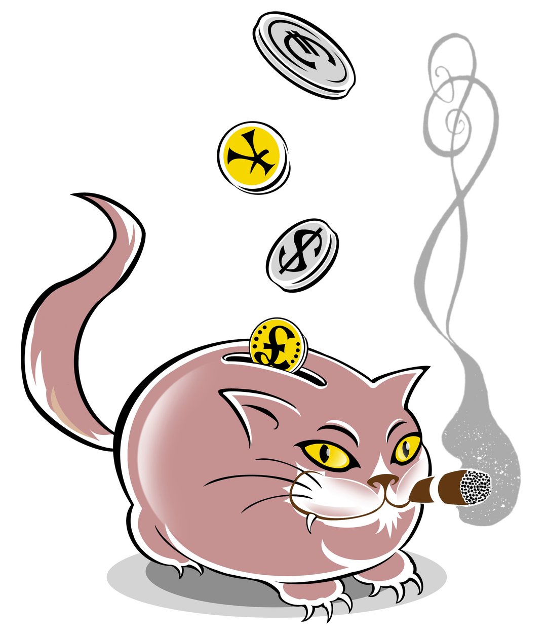Sparbössa med tjock katt - allegorisk illustration av finanskrisen av Neale Osborne