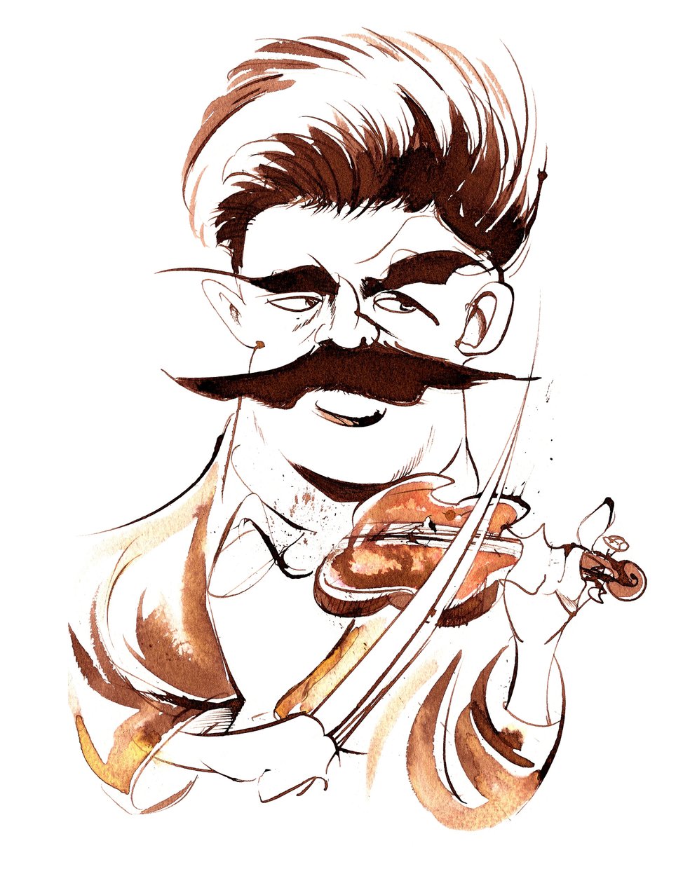 Fritz Kreisler- sepia karikatyr av Neale Osborne