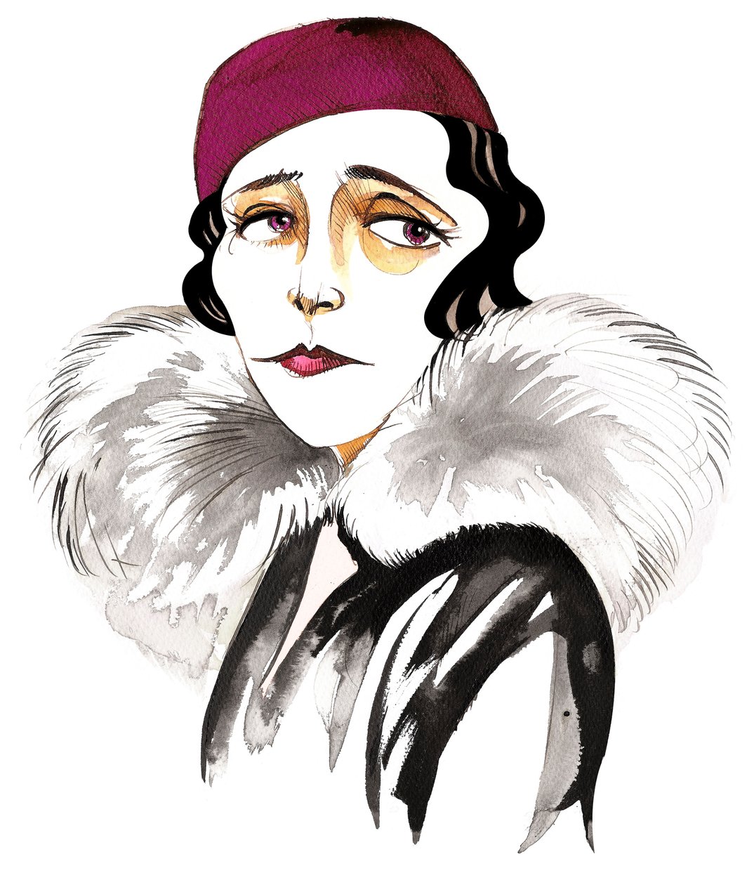 Germaine Tailleferre, fransk kompositör, pianist och medlem av "Les Six", (1892 - 1983), karikatyr. av Neale Osborne