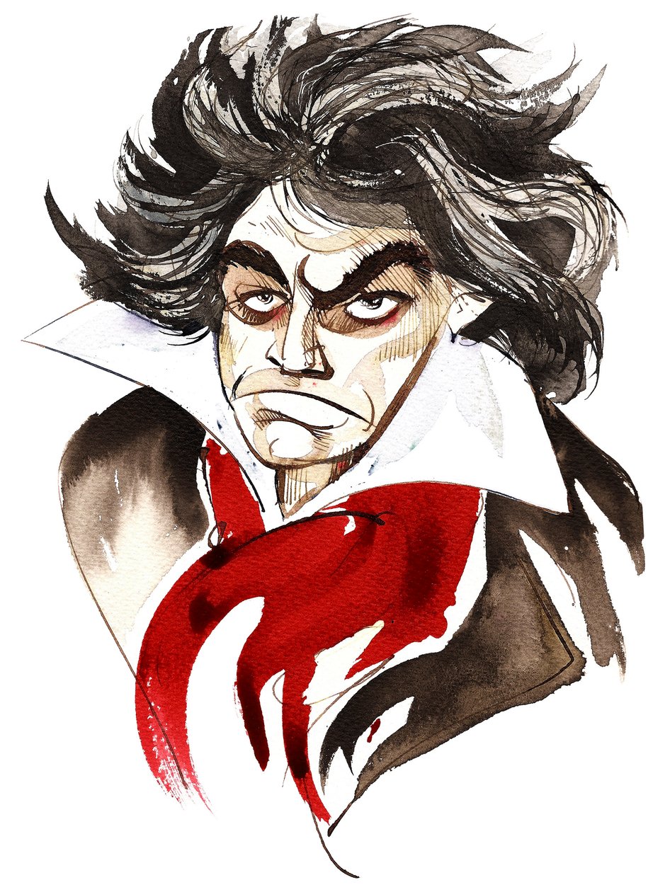tysk kompositör Ludwig van Beethoven (1770-1827); karikatyr av Neale Osborne