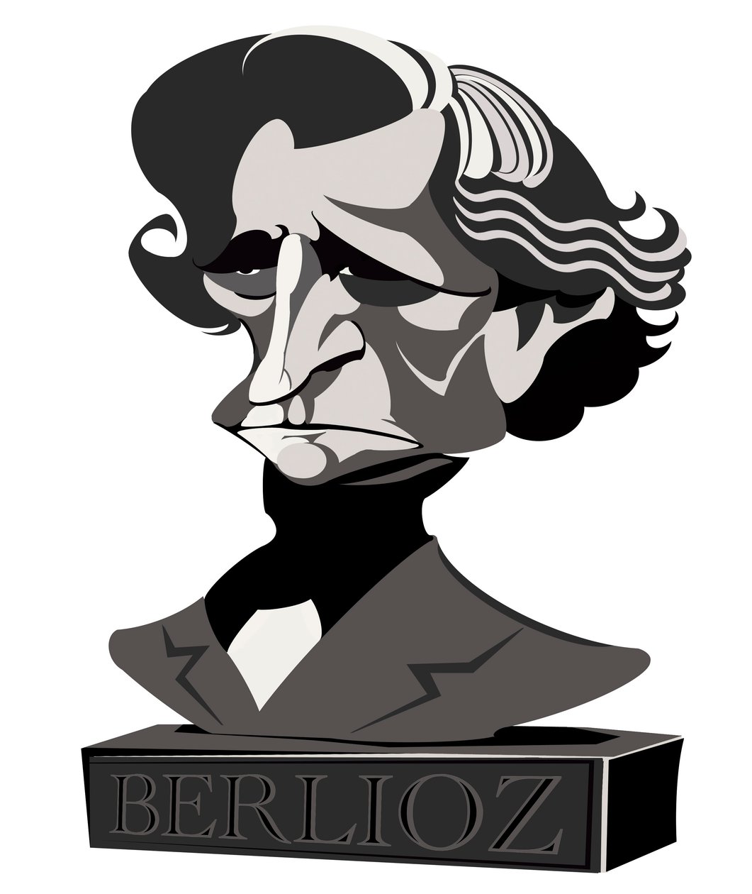 Hector Berlioz, fransk kompositör (1803-69), halvtonskarikatyr som byst, 2010 av Neale Osborne av Neale Osborne