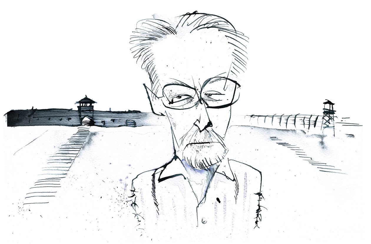 Den italienska författaren, poeten och kemisten Primo Levi (1919-87); karikatyr av Neale Osborne