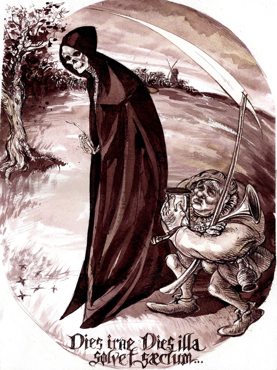 Le Grand Macabre - illustration av karaktärerna Nekrotzar och Piet the Pot från Gyorgy Ligetis opera från 1977. av Neale Osborne