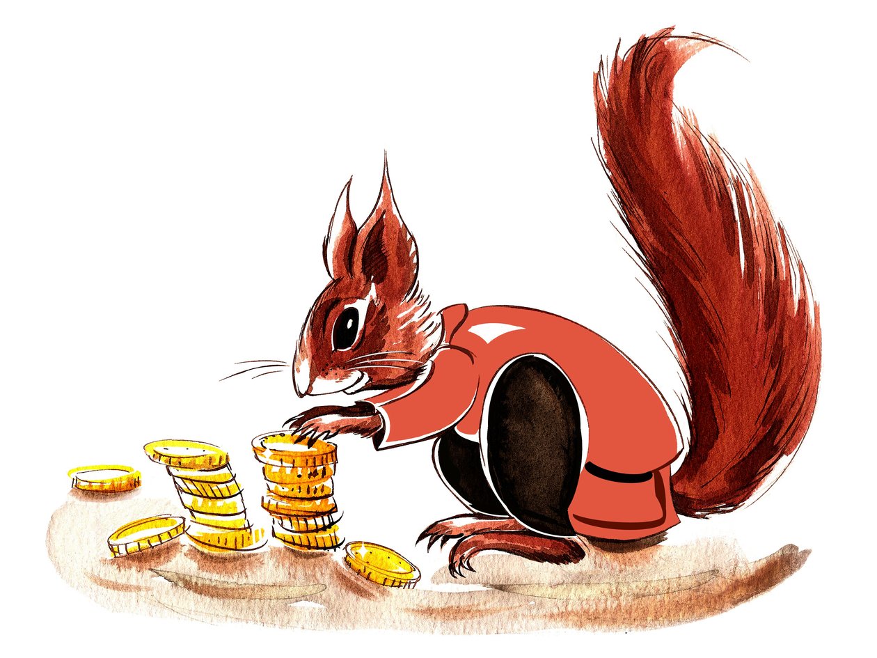 Money Squirrel - illustration av en finansiell allegori av Neale Osborne