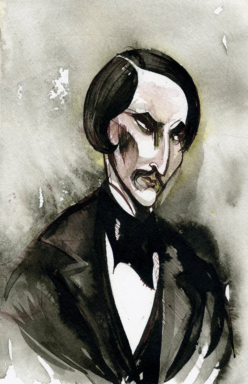 Nikolai Gogol - karikatyr av den ukrainskfödde ryske författaren av Neale Osborne