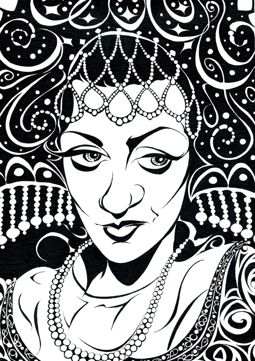 Olga Borodina - karikatyr av den ryska operasångerskan (mezzosopran) av Neale Osborne