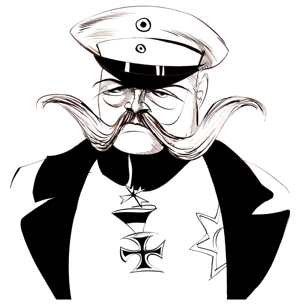 Paul von Hindenburg - polskfödd, tysk general och president (1847-1934); svartvit karikatyr av Neale Osborne