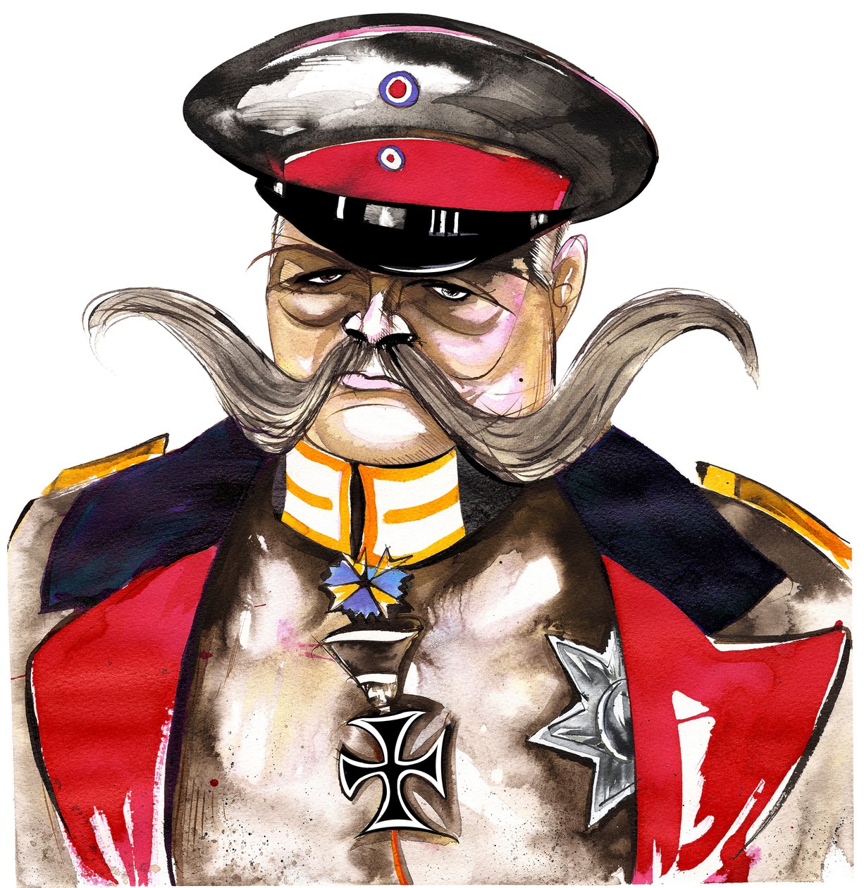 Paul von Hindenburg - polskfödd, tysk general och president (1847-1934); färgkarikatyr av Neale Osborne