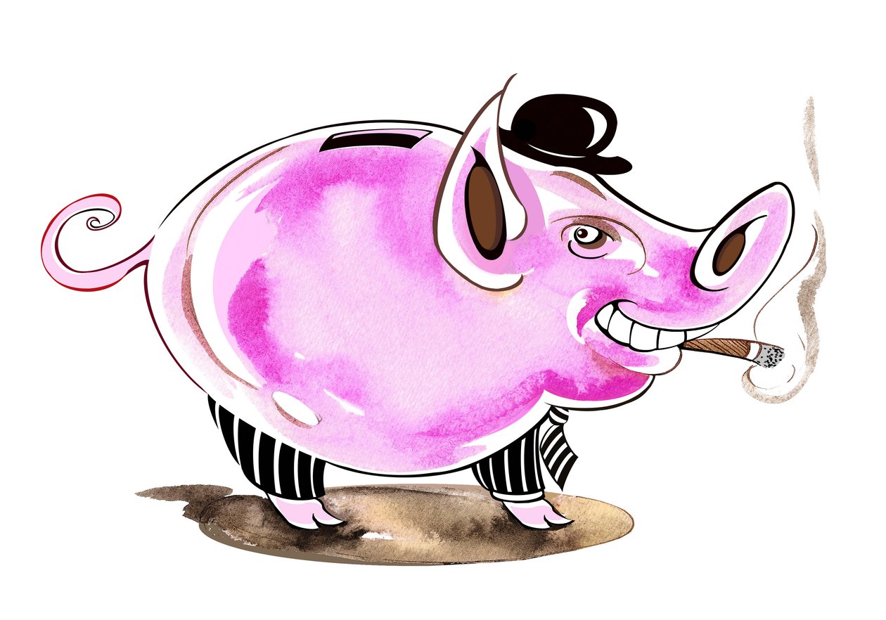 Spargris - allegorisk illustration av finanskrisen av Neale Osborne