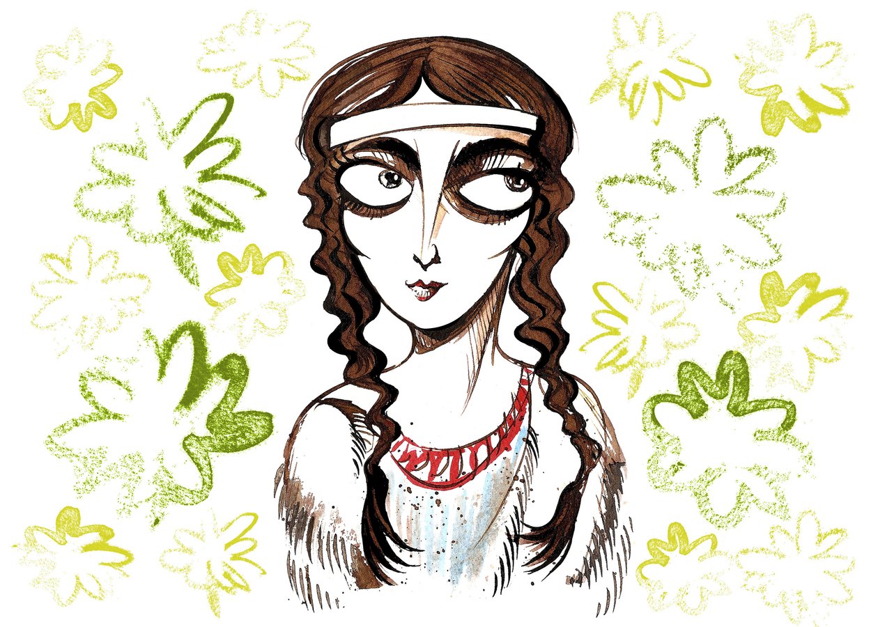 Pocahontas, amerikansk prinsessa och folkhjältinna, med det personliga namnet Matoaka, född nära den koloniala bosättningen Jamestown, Virginia. av Neale Osborne