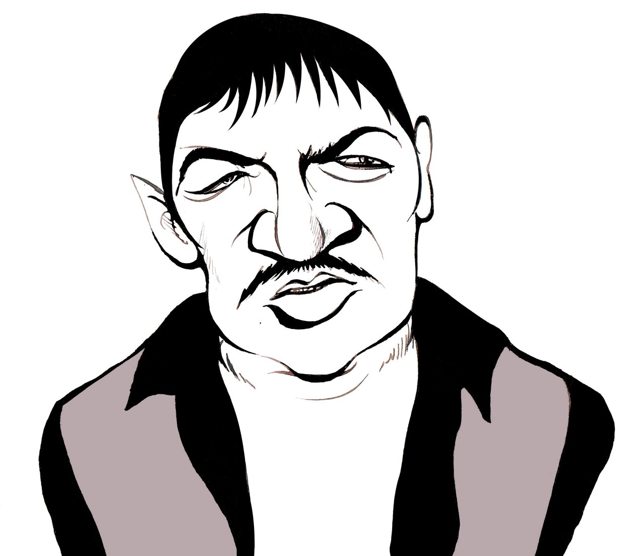 Rainer Werner Fassbinder, tysk filmskapare, skådespelare, dramatiker och teaterregissör (1945 - 1982), karikatyr av Neale Osborne