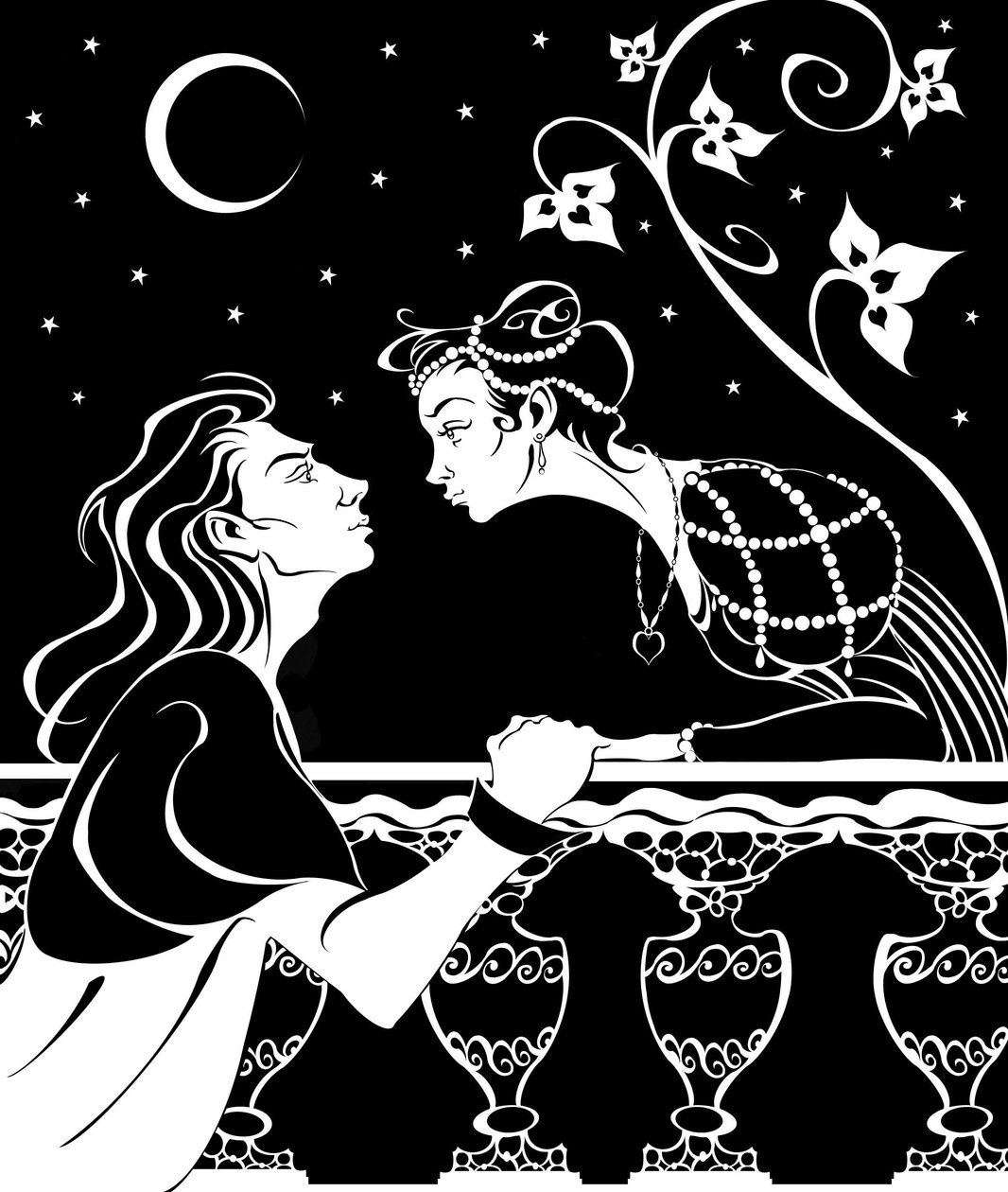 Romeo och Julia - illustration av balkongscenen från pjäsen av William Shakespeare av Neale Osborne