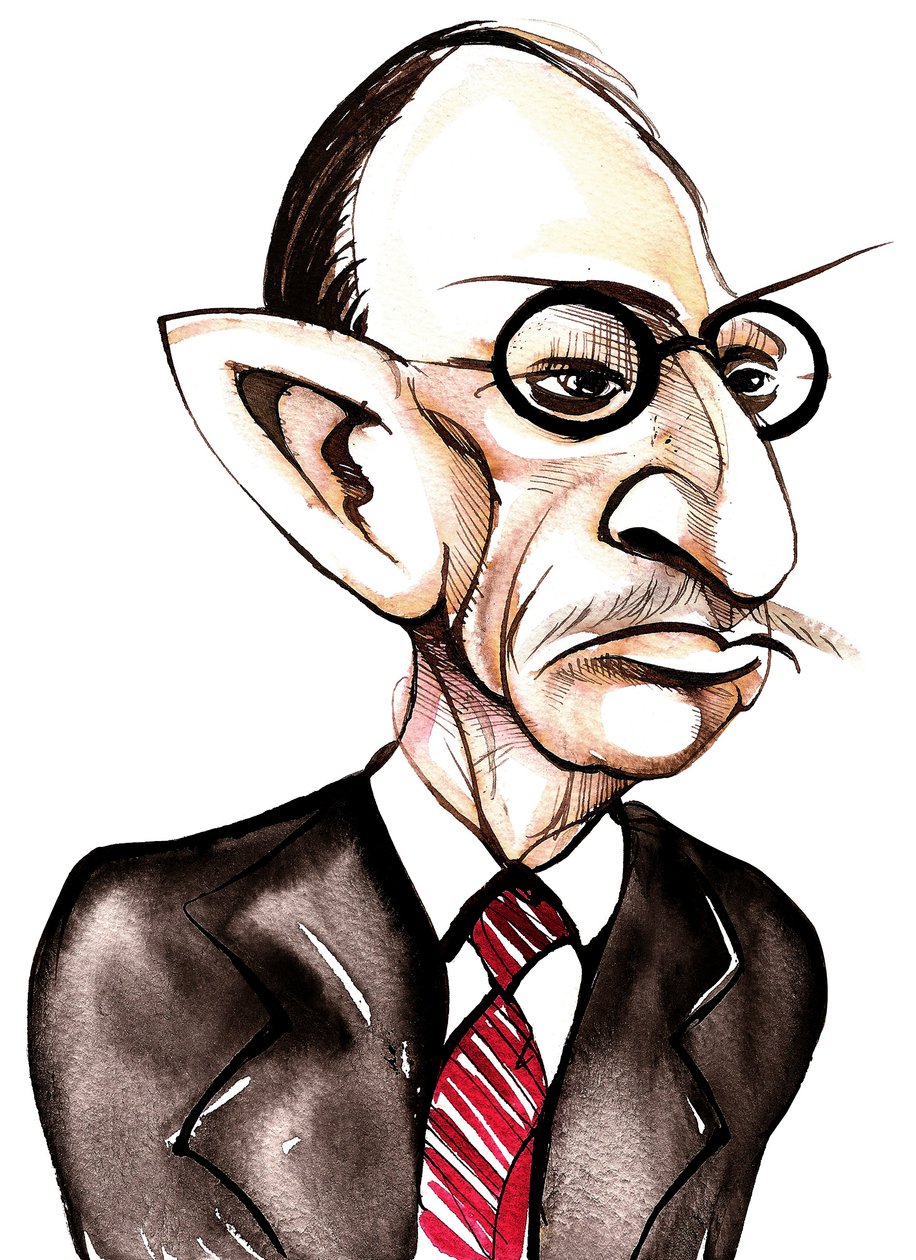 ryskfödd kompositör och dirigent Igor Stravinsky (1882-1971); karikatyr av Neale Osborne