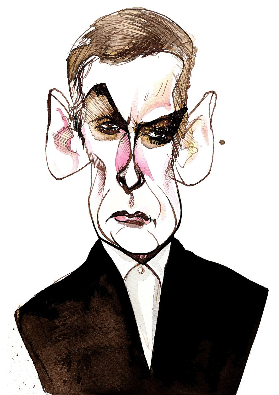 skotske skådespelaren och filmregissören Peter Capaldi (född 1958); karikatyr av Neale Osborne