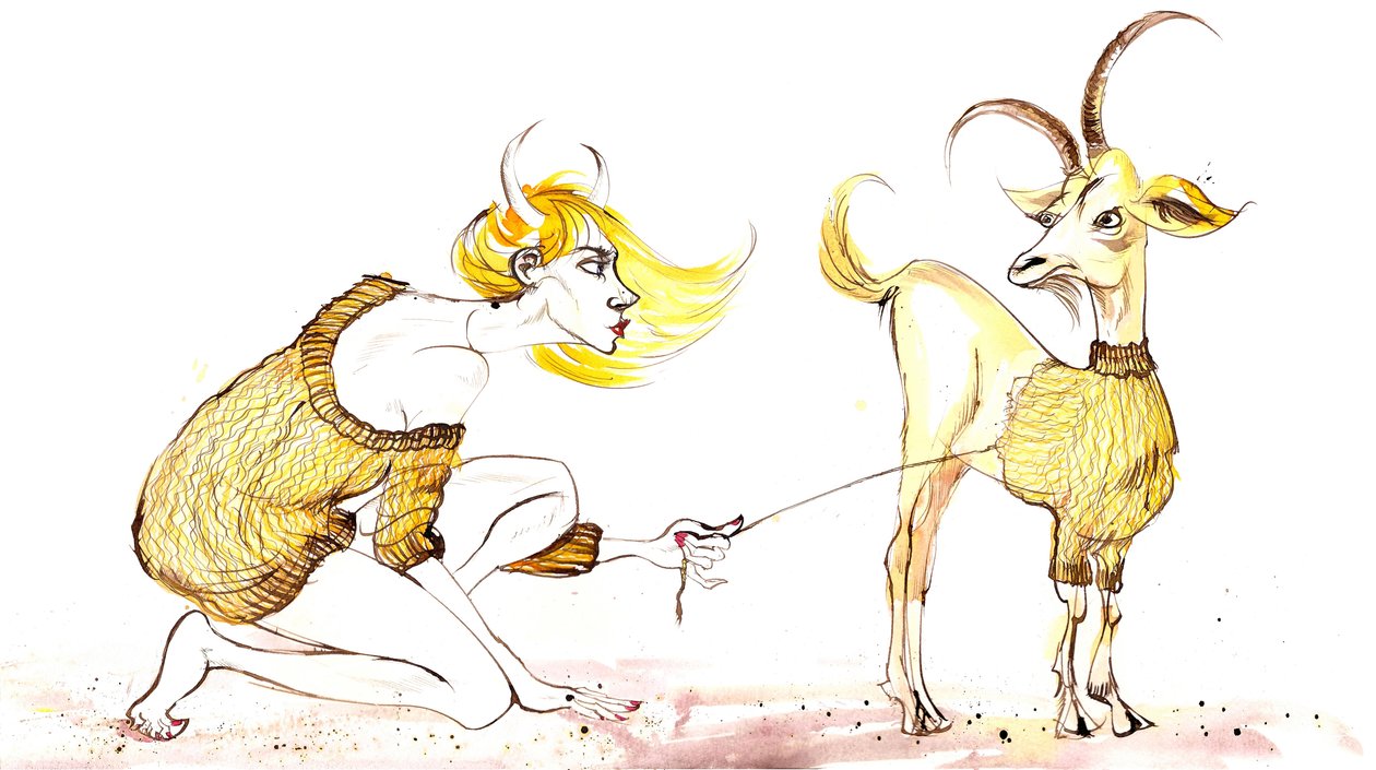 Zodiakens tecken: Stenbockens tröja från en serie modekarikatyrer, en för varje stjärntecken av Neale Osborne