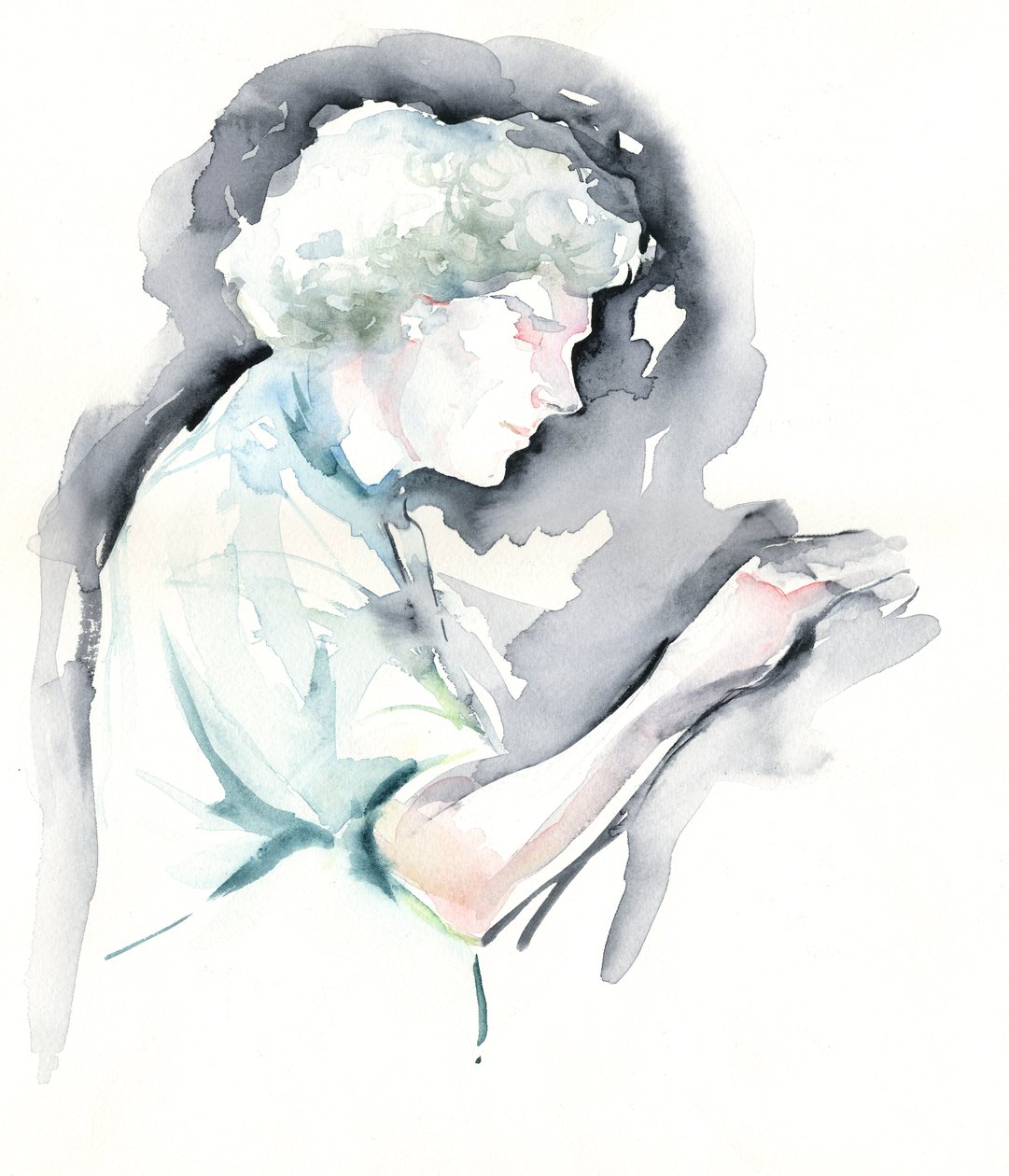 Simon Rattle - akvarellporträtt av den engelske dirigenten i Symphony Hall, Birmingham av Neale Osborne