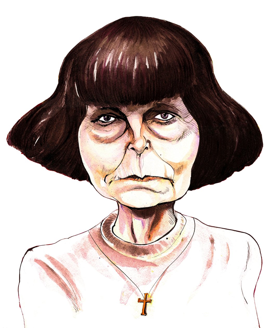 Sofia Gubaidulina, rysk kompositör karikatyr i färg och bläck av Neale Osborne