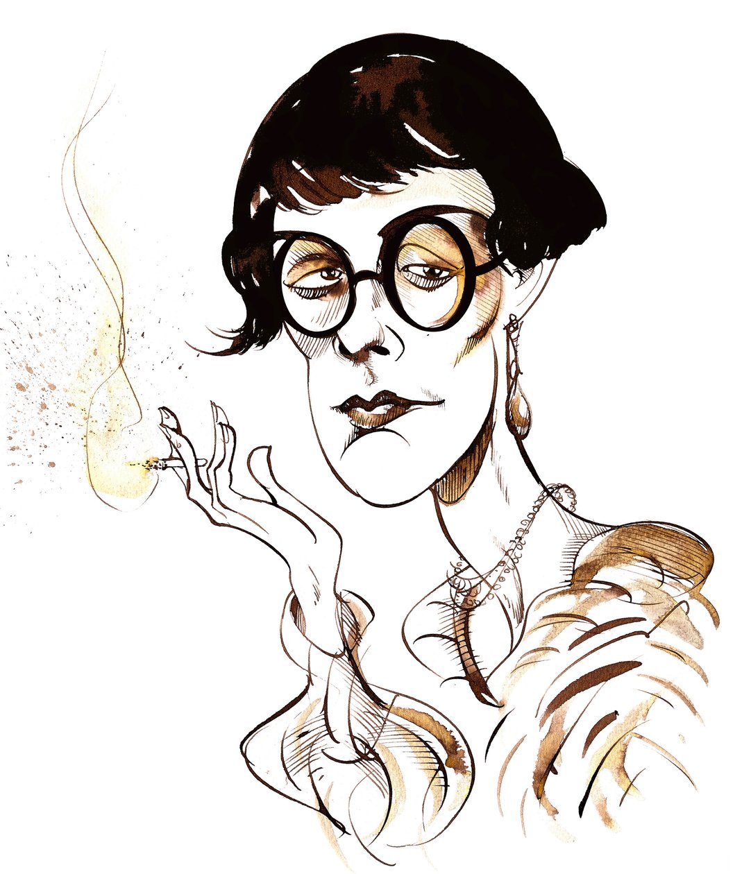 Sylvia Townsend Warner - karikatyr med cigarett i handen av Neale Osborne