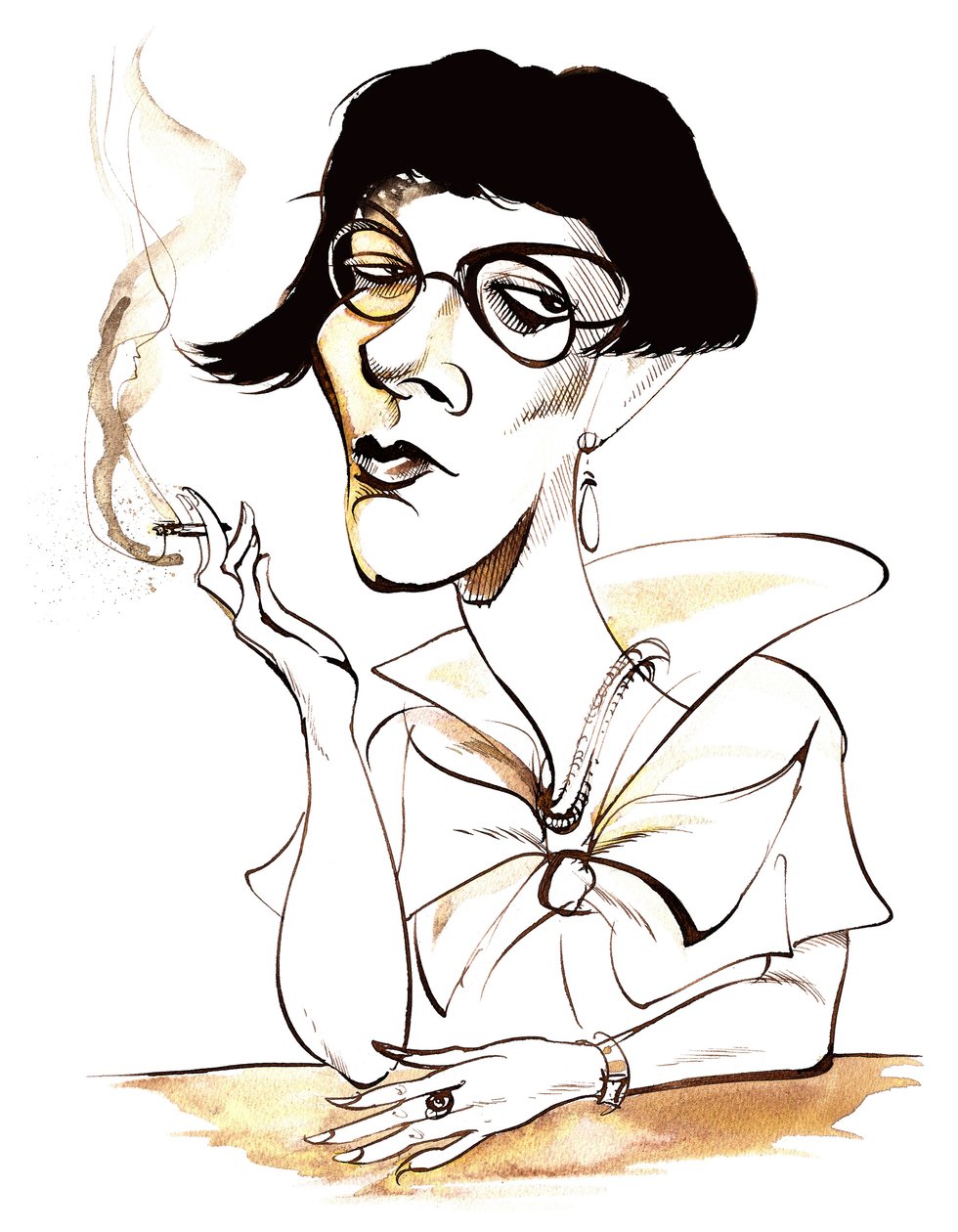 Sylvia Townsend Warner - karikatyr med cigarett i handen av Neale Osborne