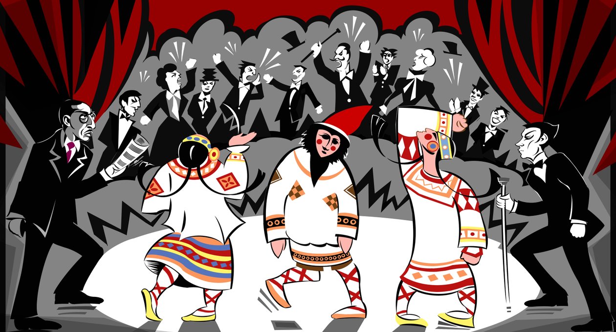 The Rite of Spring - illustration av uruppförandet den 29 maj 1913 av Neale Osborne