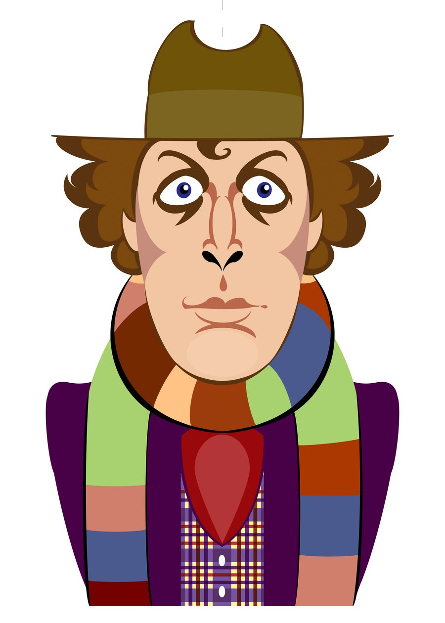 Tom Baker som Doctor Who - karikatyr av Neale Osborne