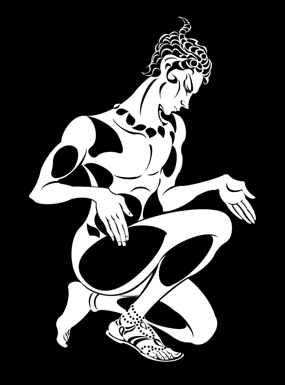 Vaslav Nijinsky som faun i LApres-midi dun faune av Debussy, rysk dansare och koreograf (1890-1950) , porträtt i svart, 2004 av Neale Osborne av Neale Osborne